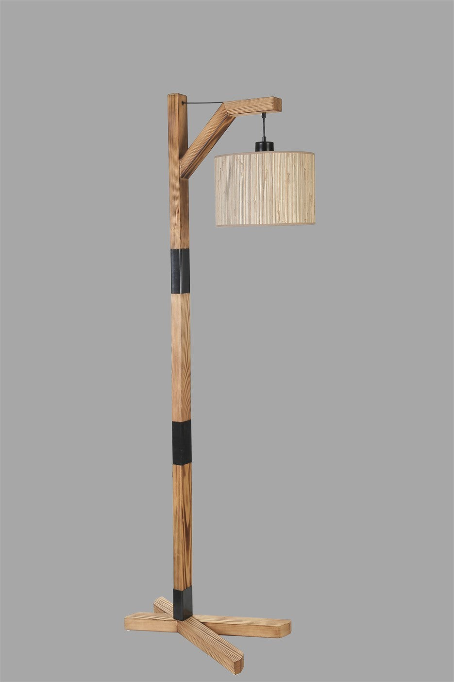 Candeeiro de Pé – 175 cm – Carvalho, Preto – Metal com Tecido