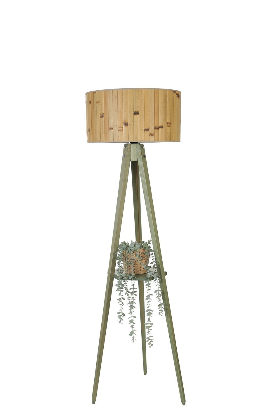 Candeeiro de Pé – 155 cm – Verde e Carvalho – Metal