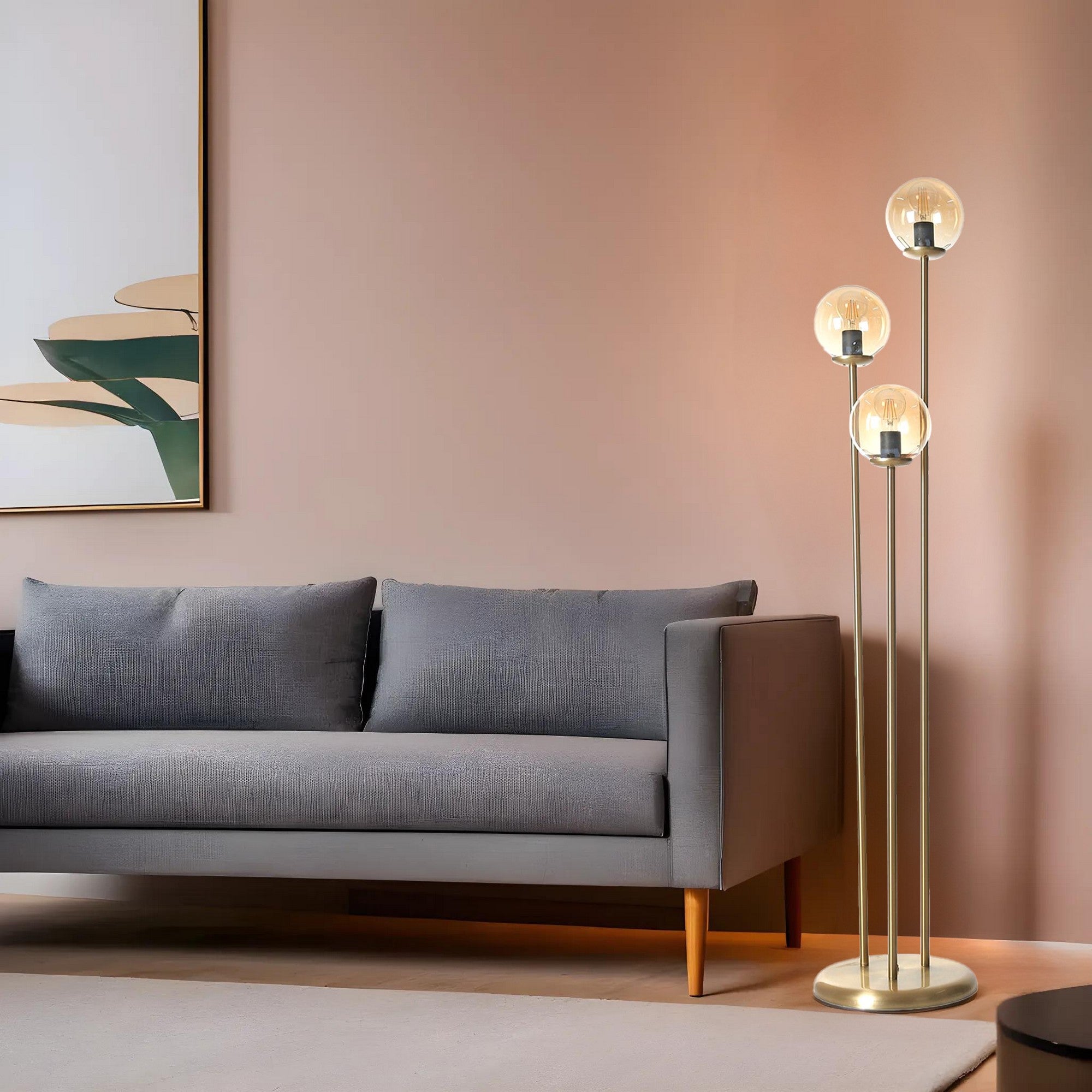 Candeeiro de Pé – 150 cm altura – Âmbar – Metal e vidro