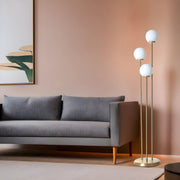 Candeeiro de Pé – 150 cm altura, 30 cm diâmetro – Branco e Dourado – Metal e vidro
