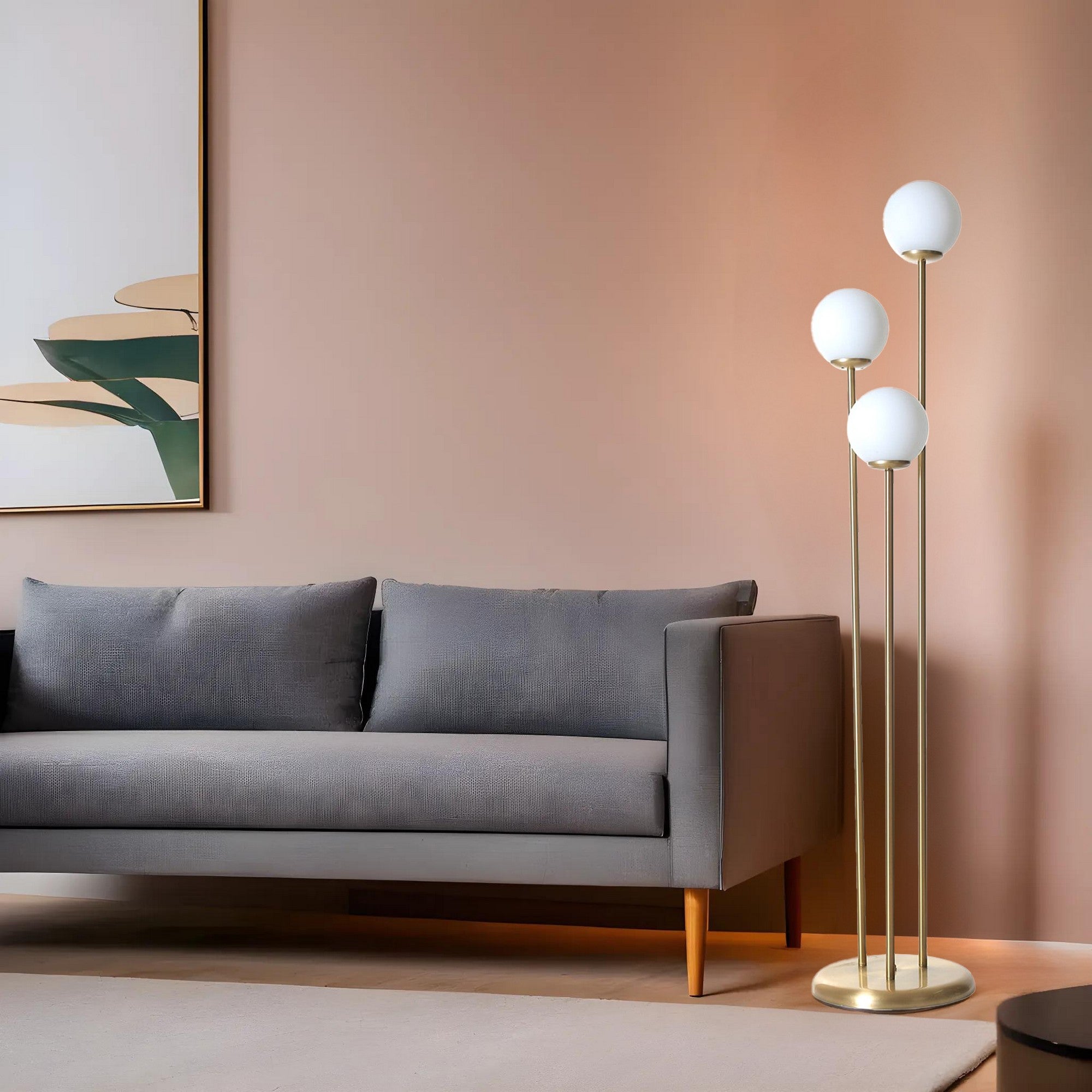 Candeeiro de Pé – 150 cm altura, 30 cm diâmetro – Branco e Dourado – Metal e vidro