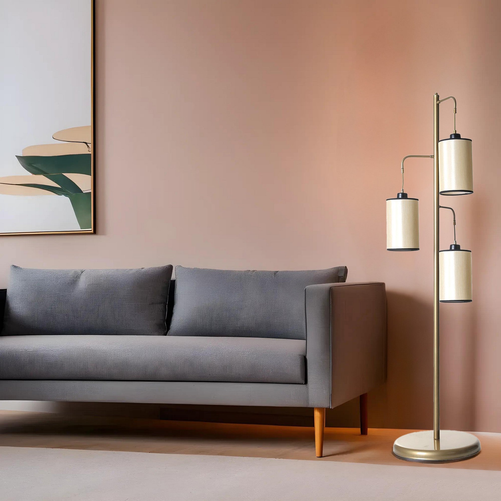 Candeeiro de Pé – 150 cm – Branco e Dourado – Metal