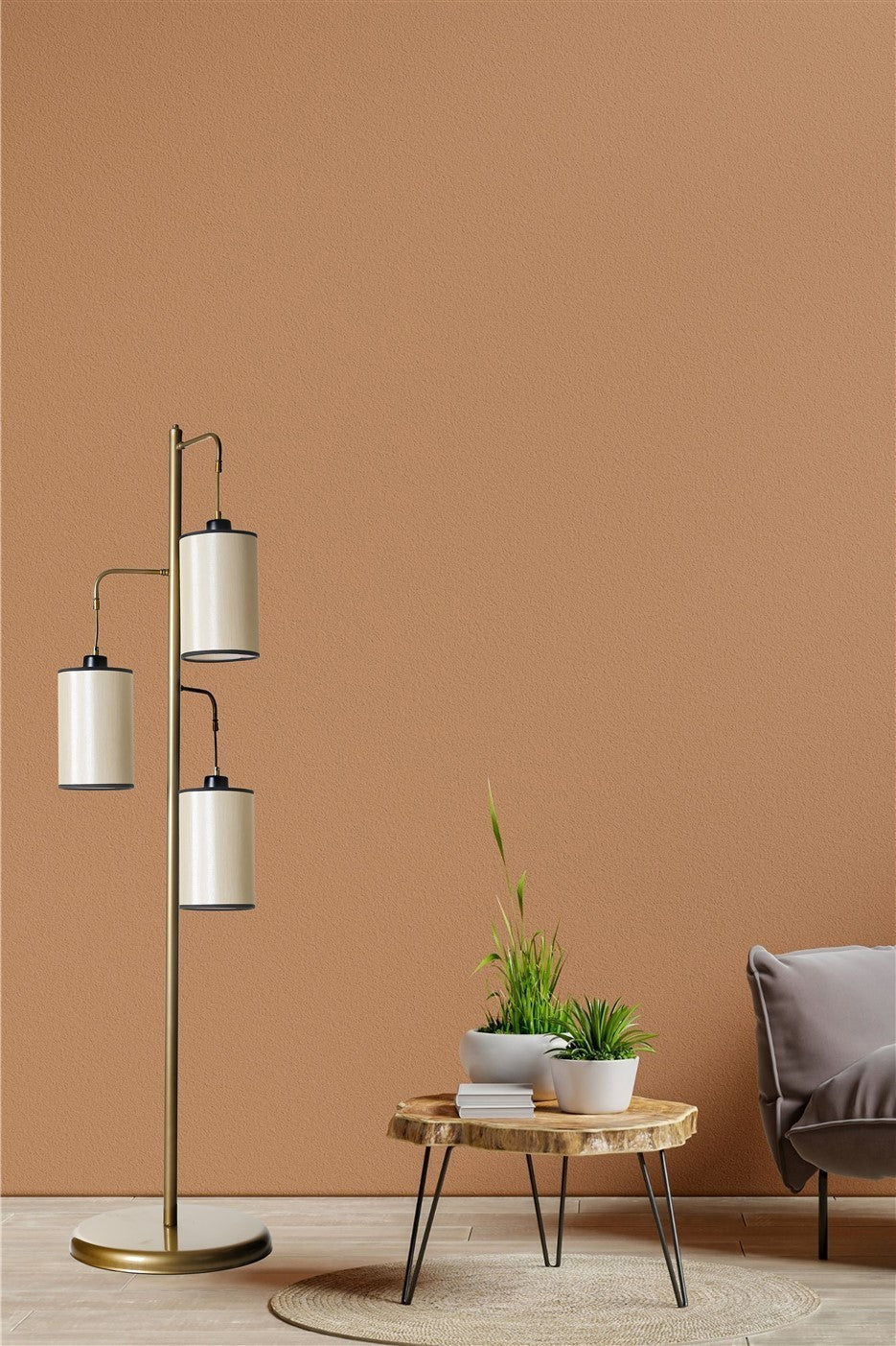 Candeeiro de Pé – 150 cm – Branco e Dourado – Metal