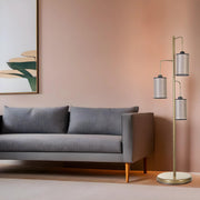 Candeeiro de Pé – 150 cm – Dourado e Cinza – Metal