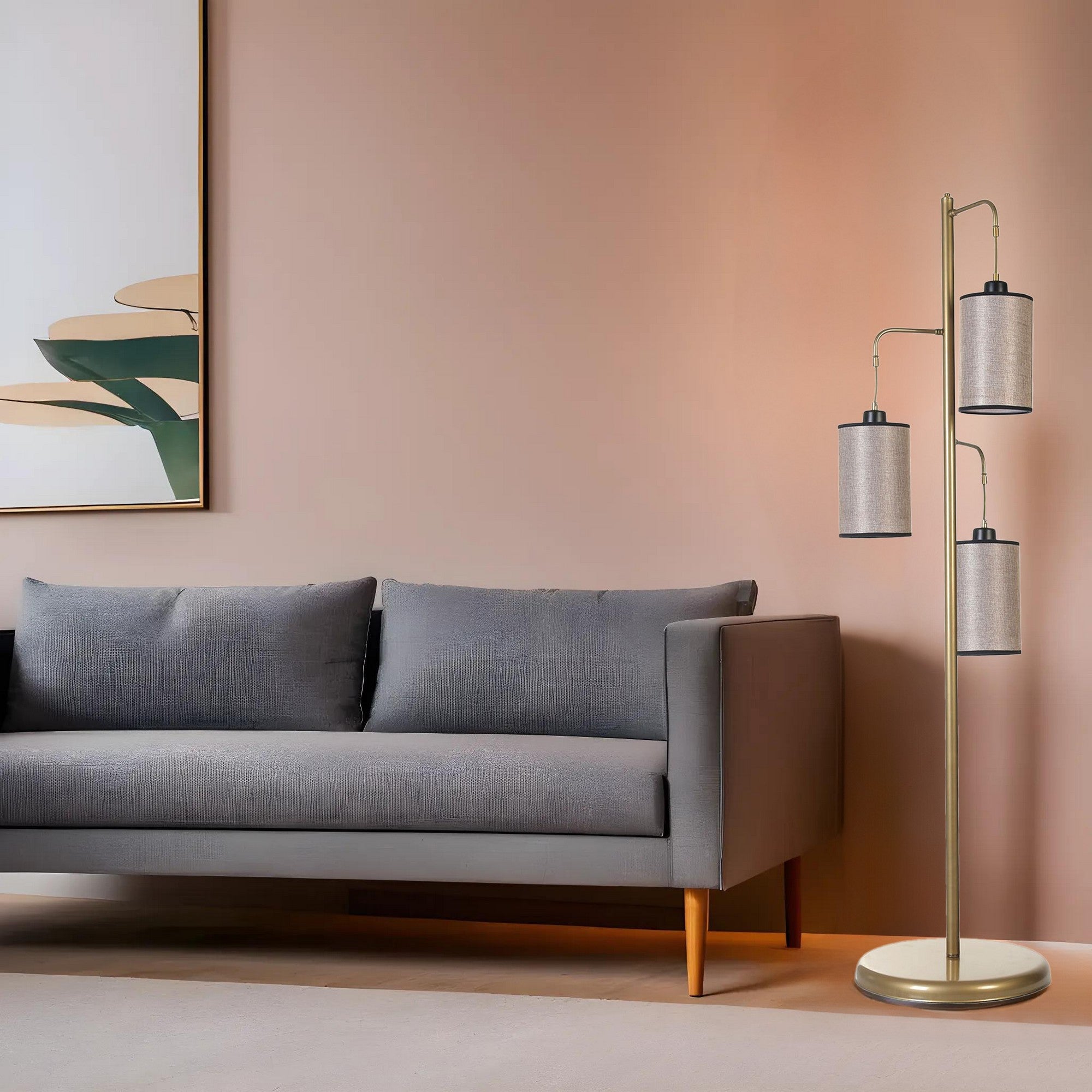 Candeeiro de Pé – 150 cm – Dourado e Cinza – Metal