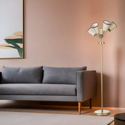 Candeeiro de Pé – 165 cm – Creme e Dourado – Metal e Tecido