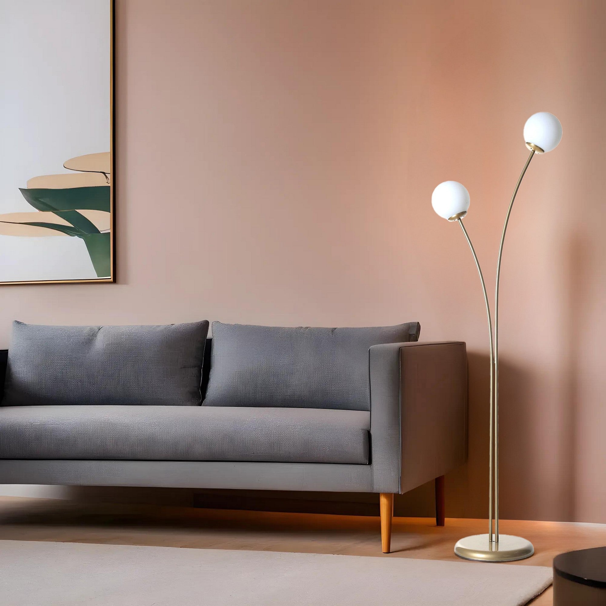 Candeeiro de Pé – 165 cm – Dourado e Branco – Metal e Vidro