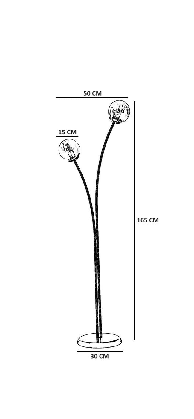 Candeeiro de Pé – 165 cm – Âmbar e Dourado – Metal e Vidro