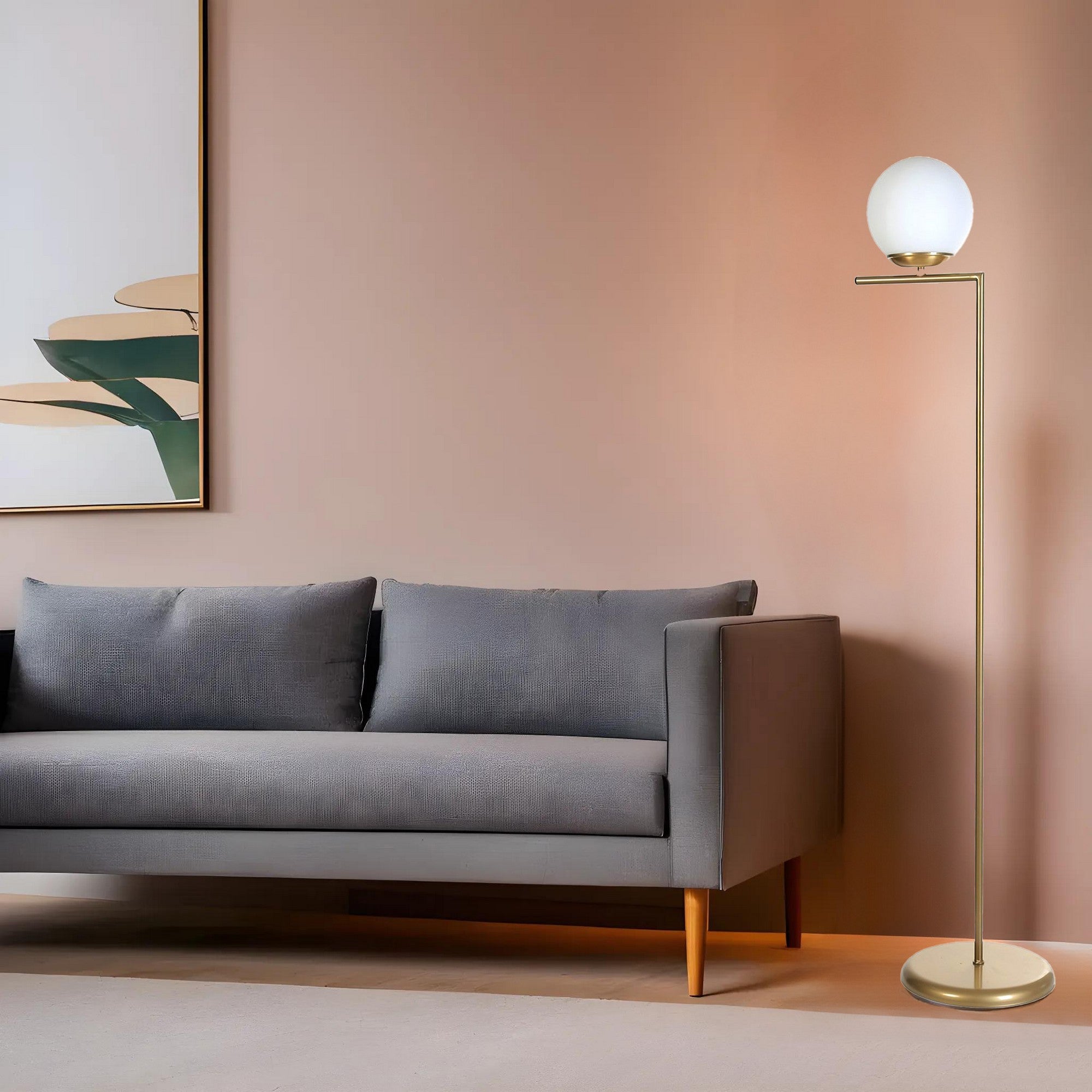 Candeeiro de Pé – 155 cm – Dourado e Branco – Metal e Vidro