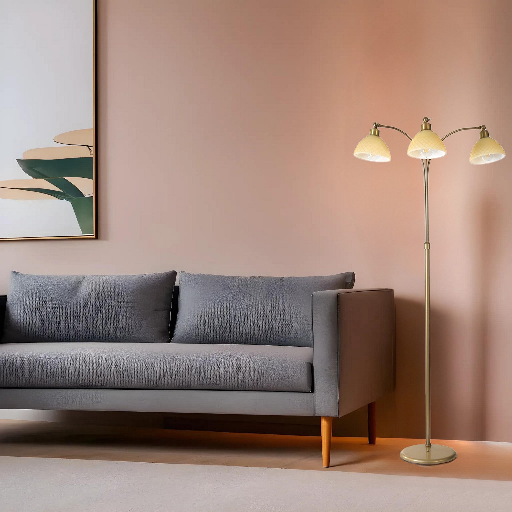 Candeeiro de Pé – 160 cm – Dourado e Branco – Metal
