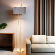 Candeeiro de Pé – 165 cm – Cinza Escuro e Dourado – Metal