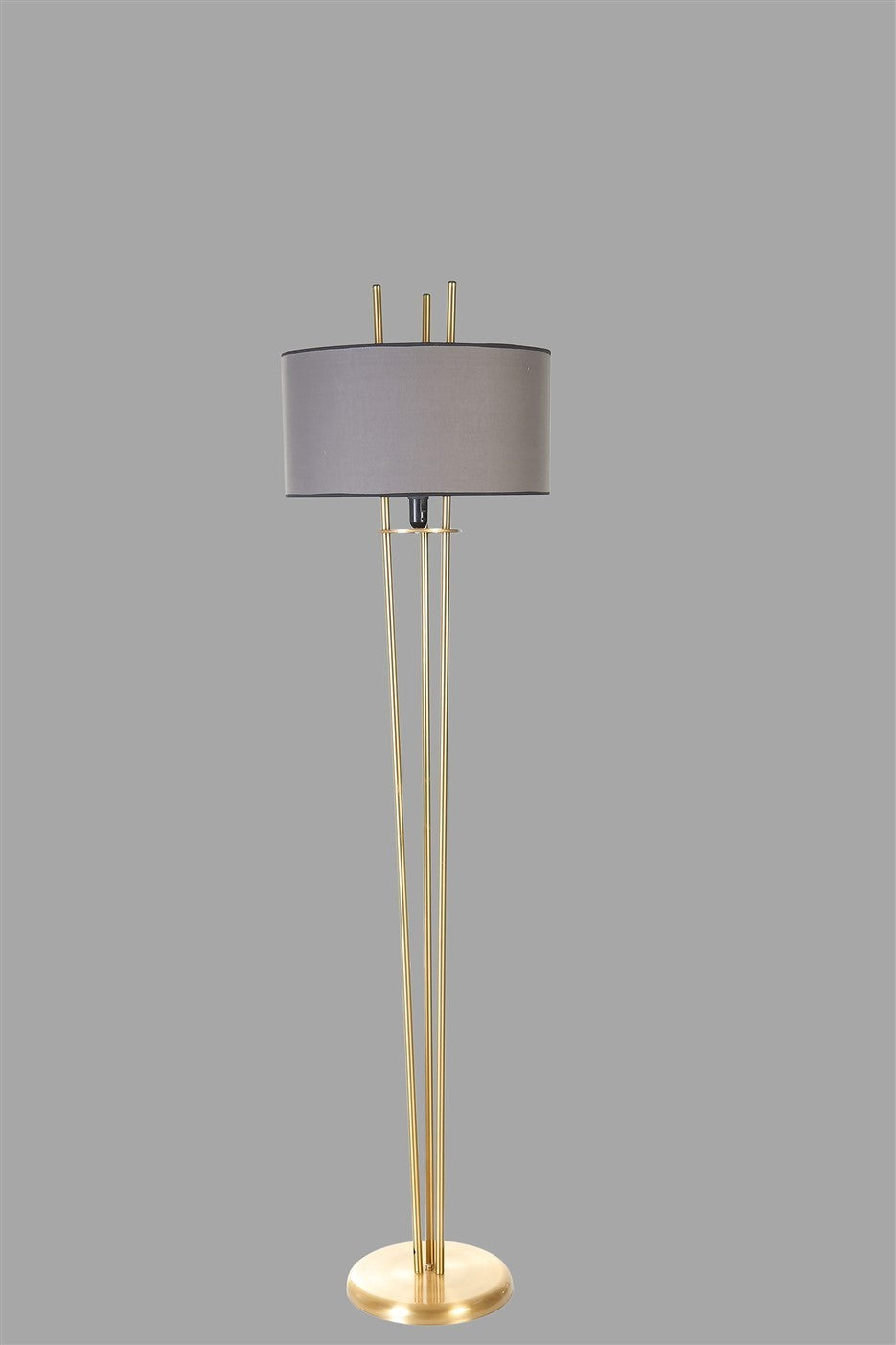 Candeeiro de Pé – 165 cm – Cinza Escuro e Dourado – Metal