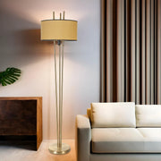 Candeeiro de Pé – 165 cm – Mostarda e Dourado – Metal e Tecido