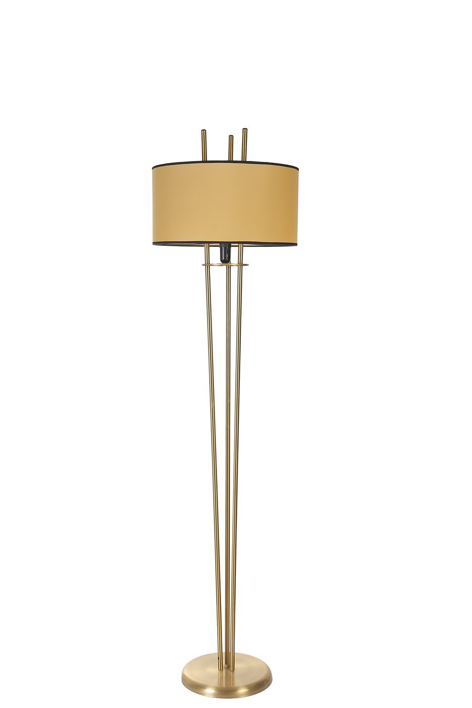 Candeeiro de Pé – 165 cm – Mostarda e Dourado – Metal e Tecido