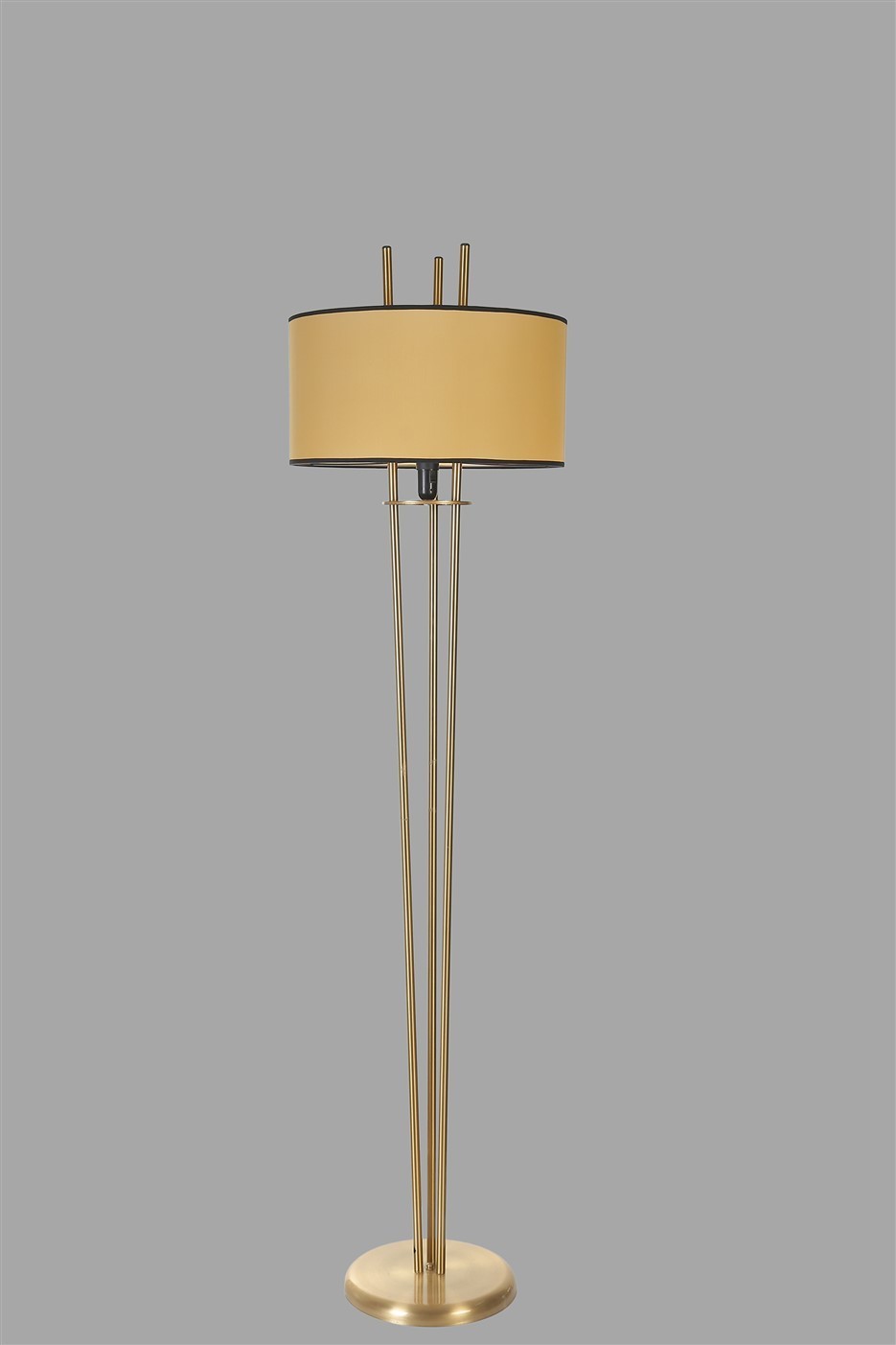 Candeeiro de Pé – 165 cm – Mostarda e Dourado – Metal e Tecido