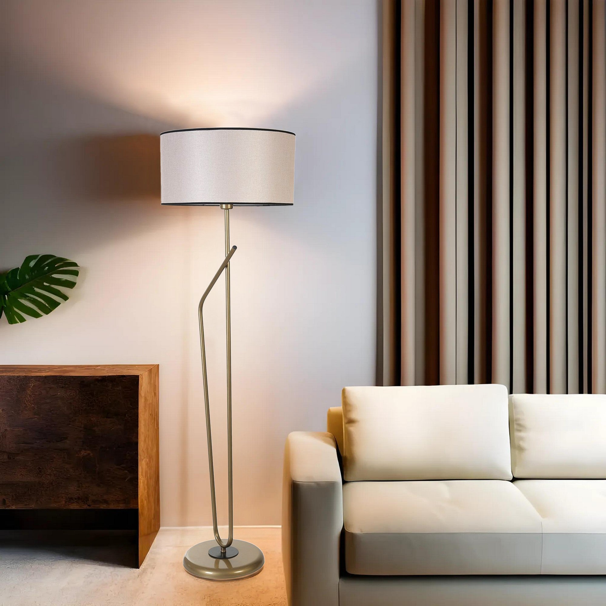 Candeeiro de Pé – 155 cm – Dourado e Cinza – Metal