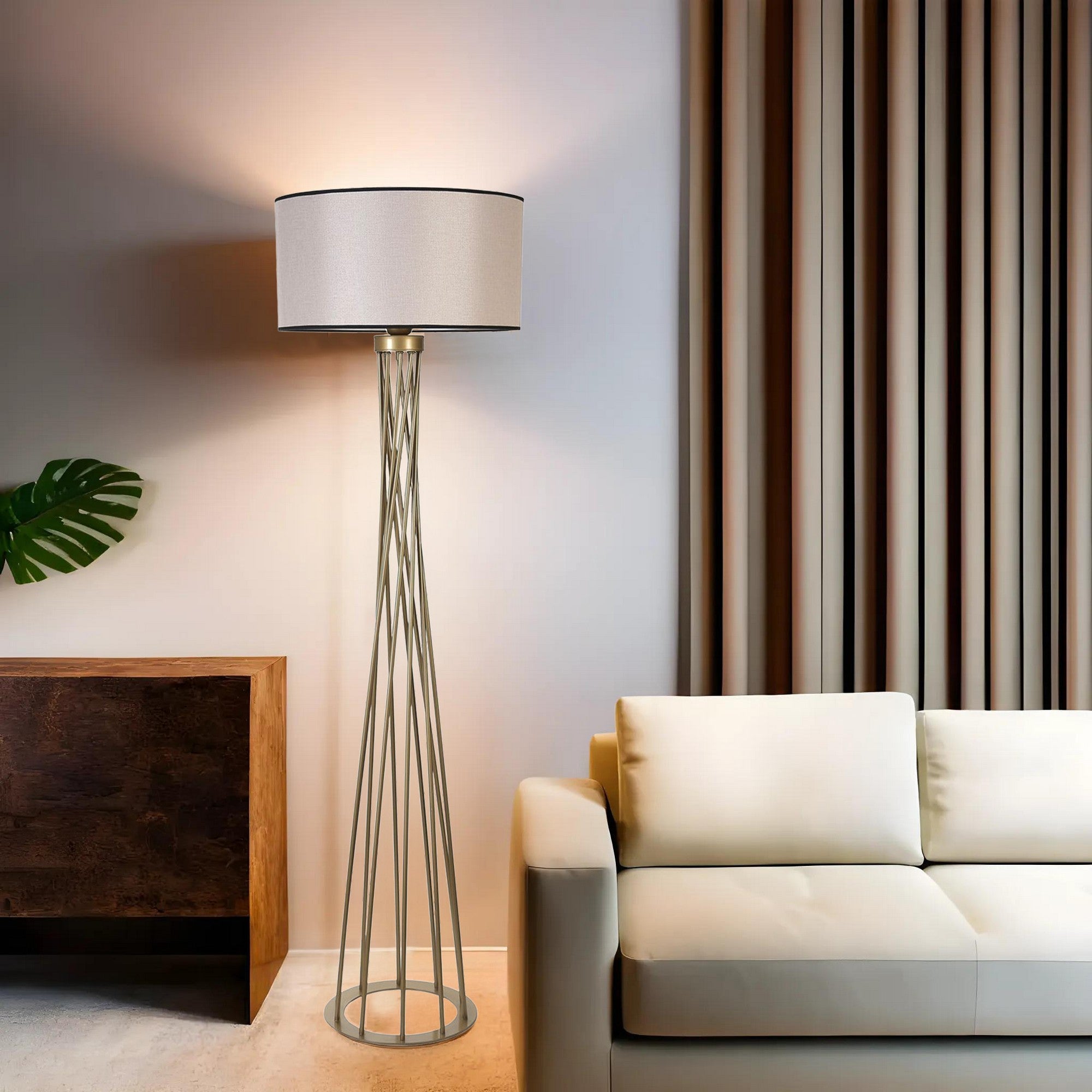 Candeeiro de Pé – 170 cm – Cinza e Dourado – Metal