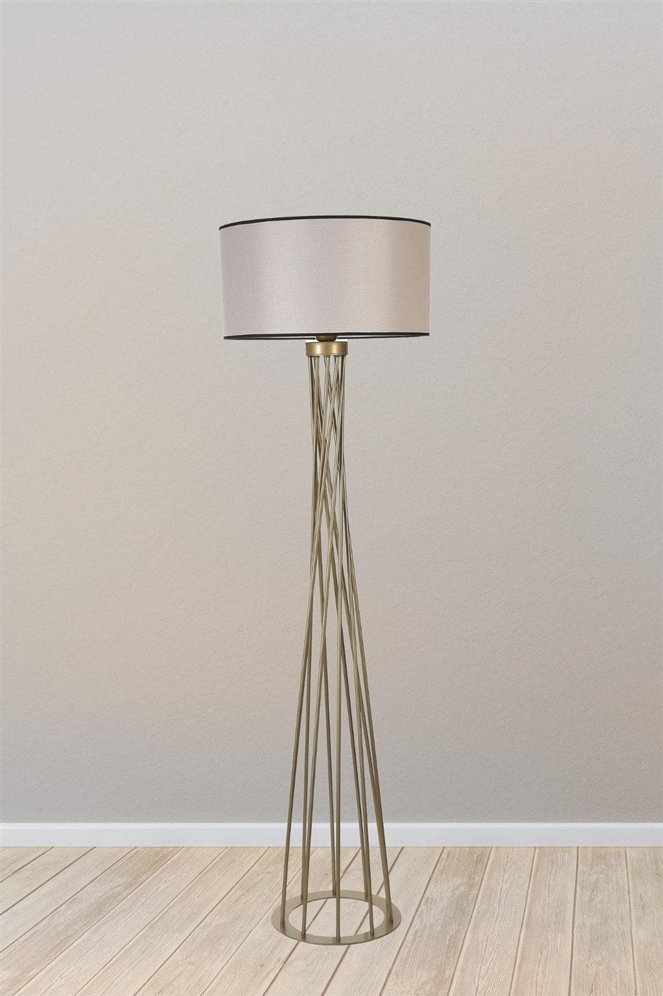 Candeeiro de Pé – 170 cm – Cinza e Dourado – Metal
