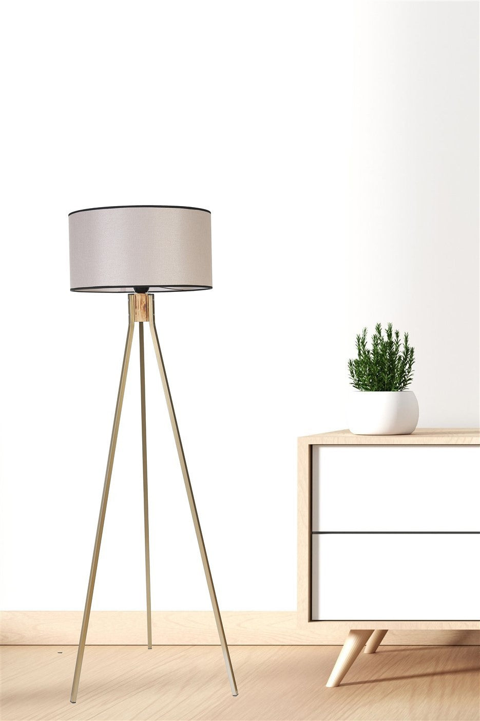Candeeiro de Pé – 155 cm – Dourado e Cinza – Metal