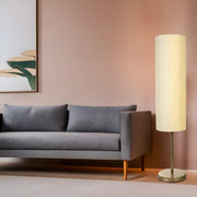 Candeeiro de Pé – 140 cm – Dourado e Creme – Metal e Bambu