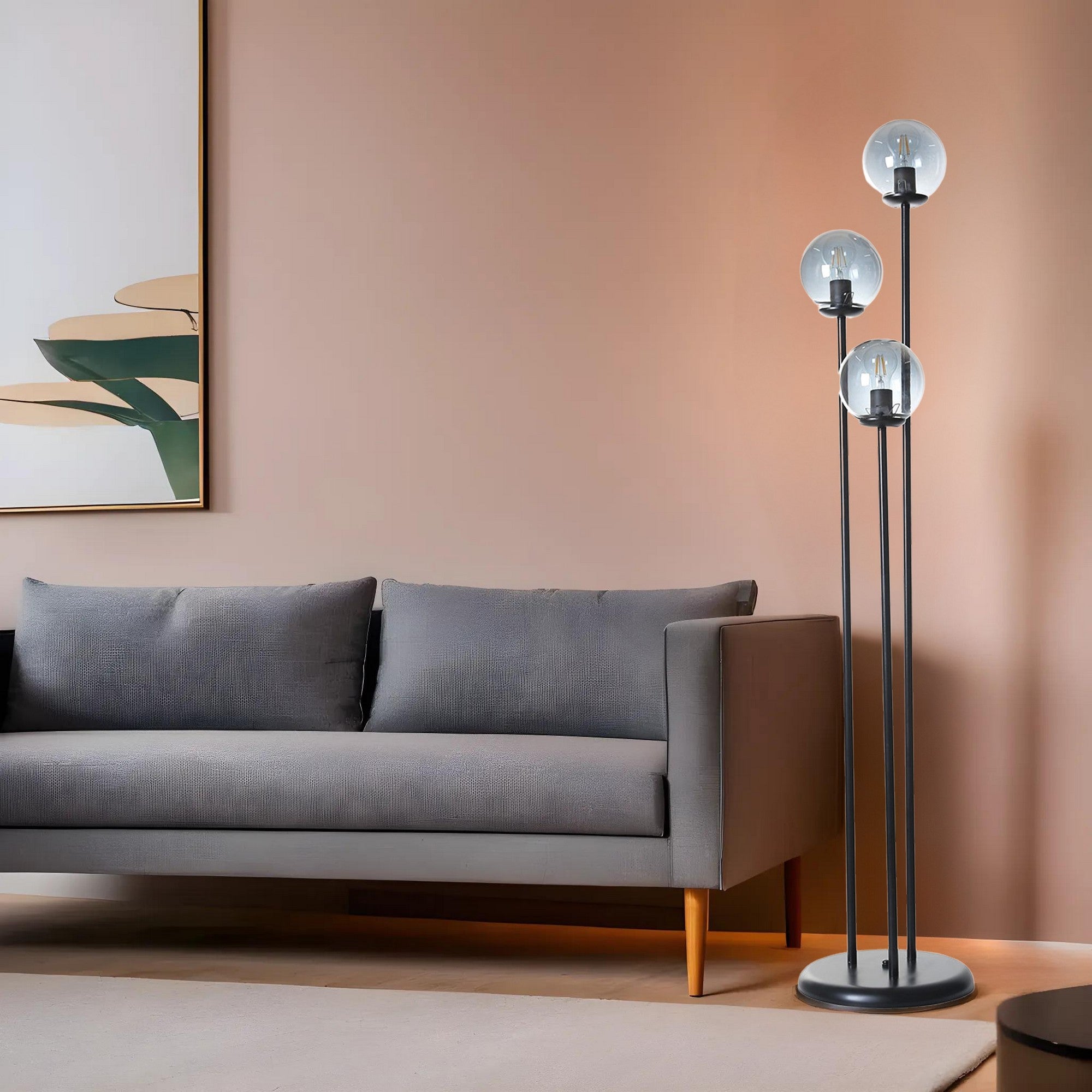 Candeeiro de Pé – 150 cm – Preto e Fumê – Metal e Vidro