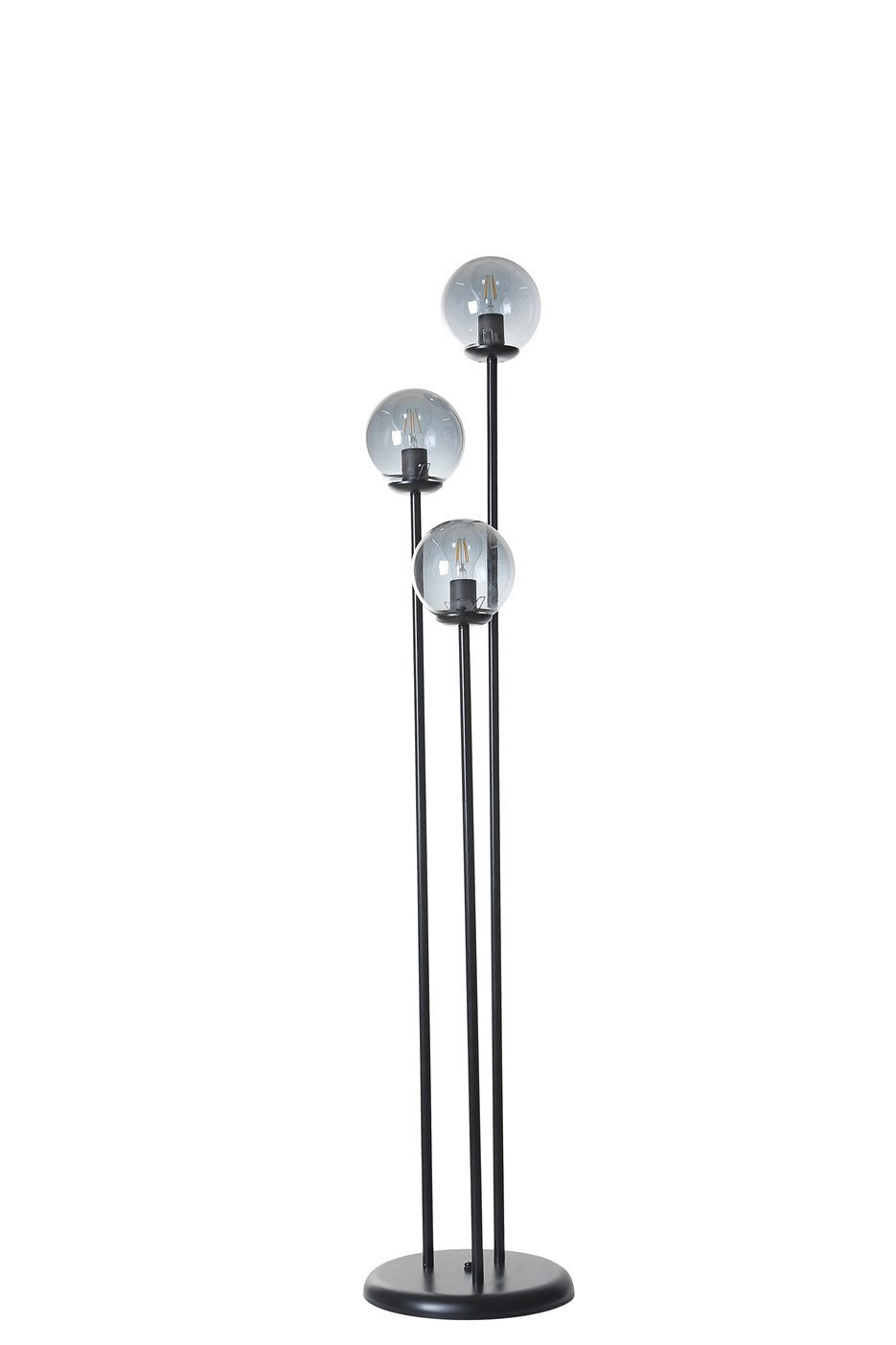 Candeeiro de Pé – 150 cm – Preto e Fumê – Metal e Vidro