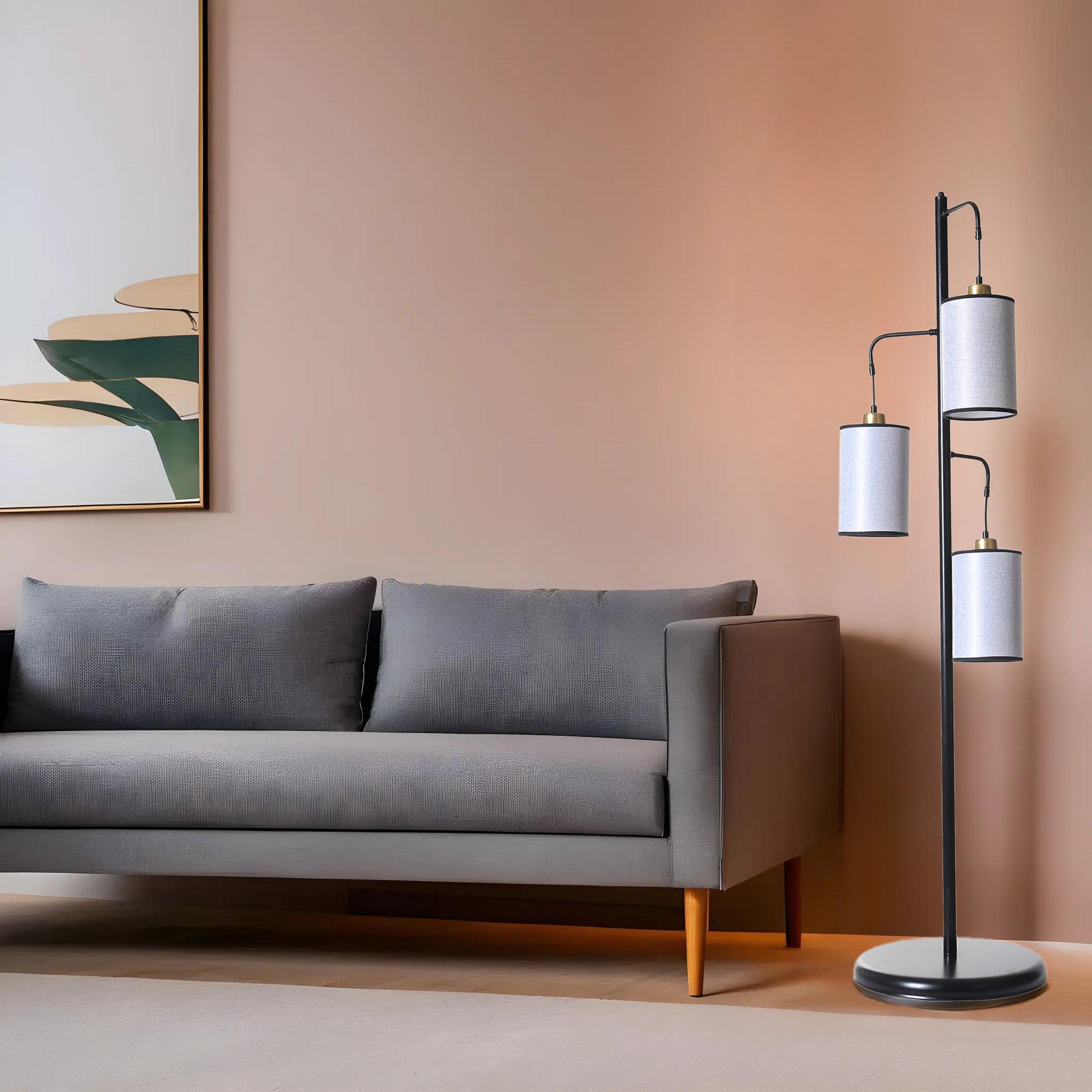 Candeeiro de Pé – 150 cm – Cinza e Preto – Metal
