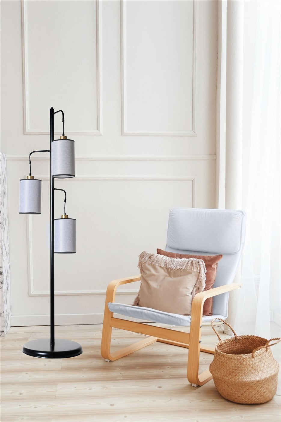 Candeeiro de Pé – 150 cm – Cinza e Preto – Metal