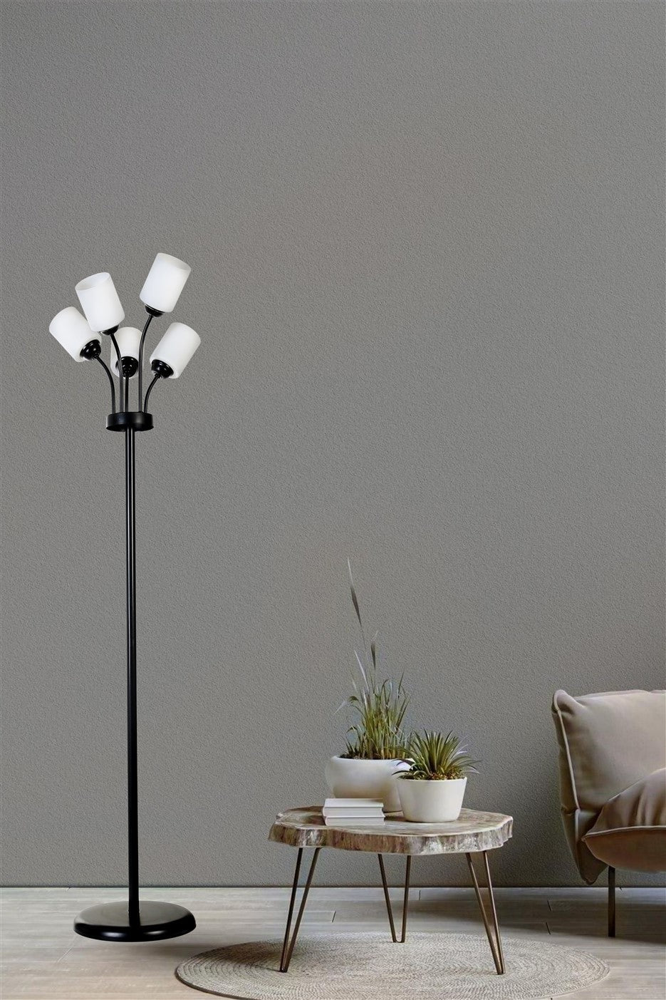 Candeeiro de Pé – 165 cm – Preto e Branco – Metal e Vidro