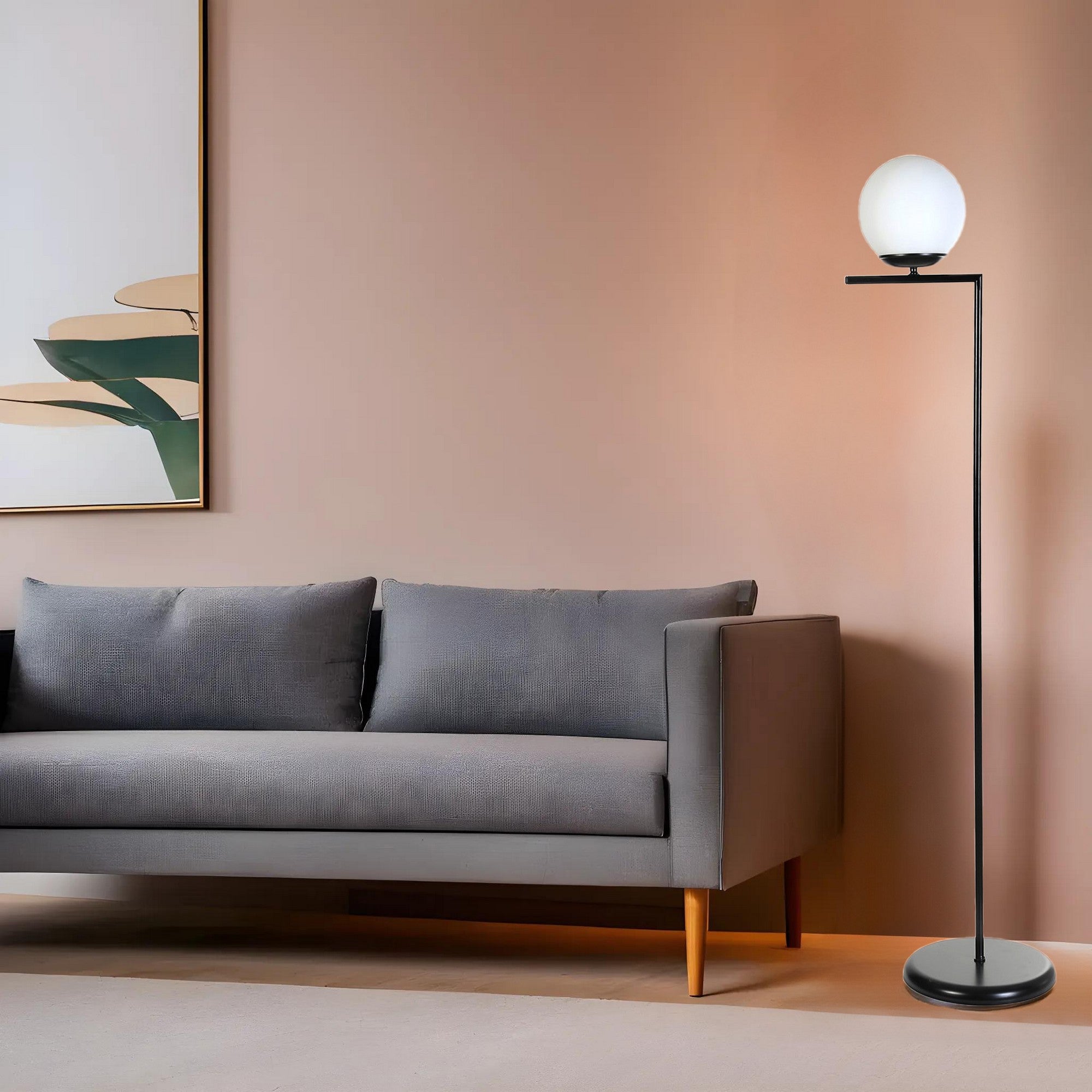 Candeeiro de Pé – 155 cm – Preto e Branco – Metal e Vidro