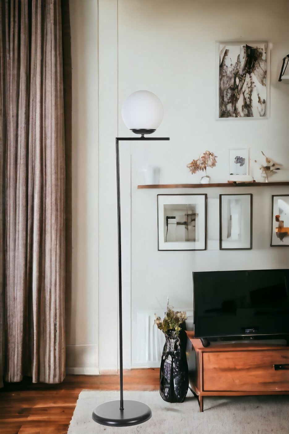 Candeeiro de Pé – 155 cm – Preto e Branco – Metal e Vidro