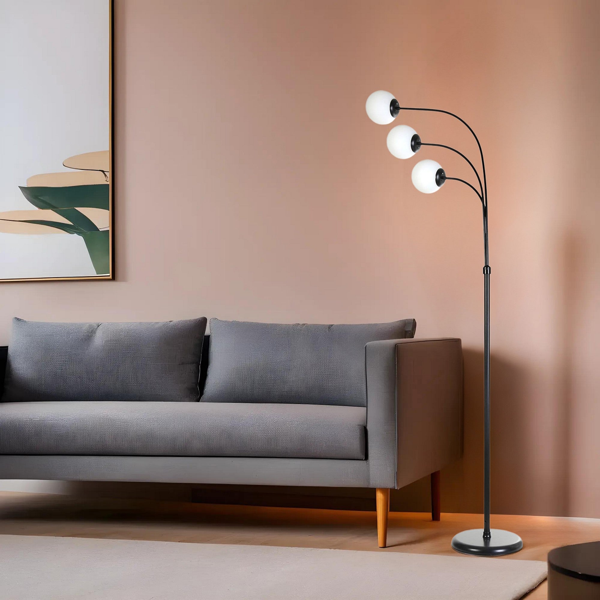Candeeiro de Pé – 170 cm – Preto e Branco – Metal e Vidro