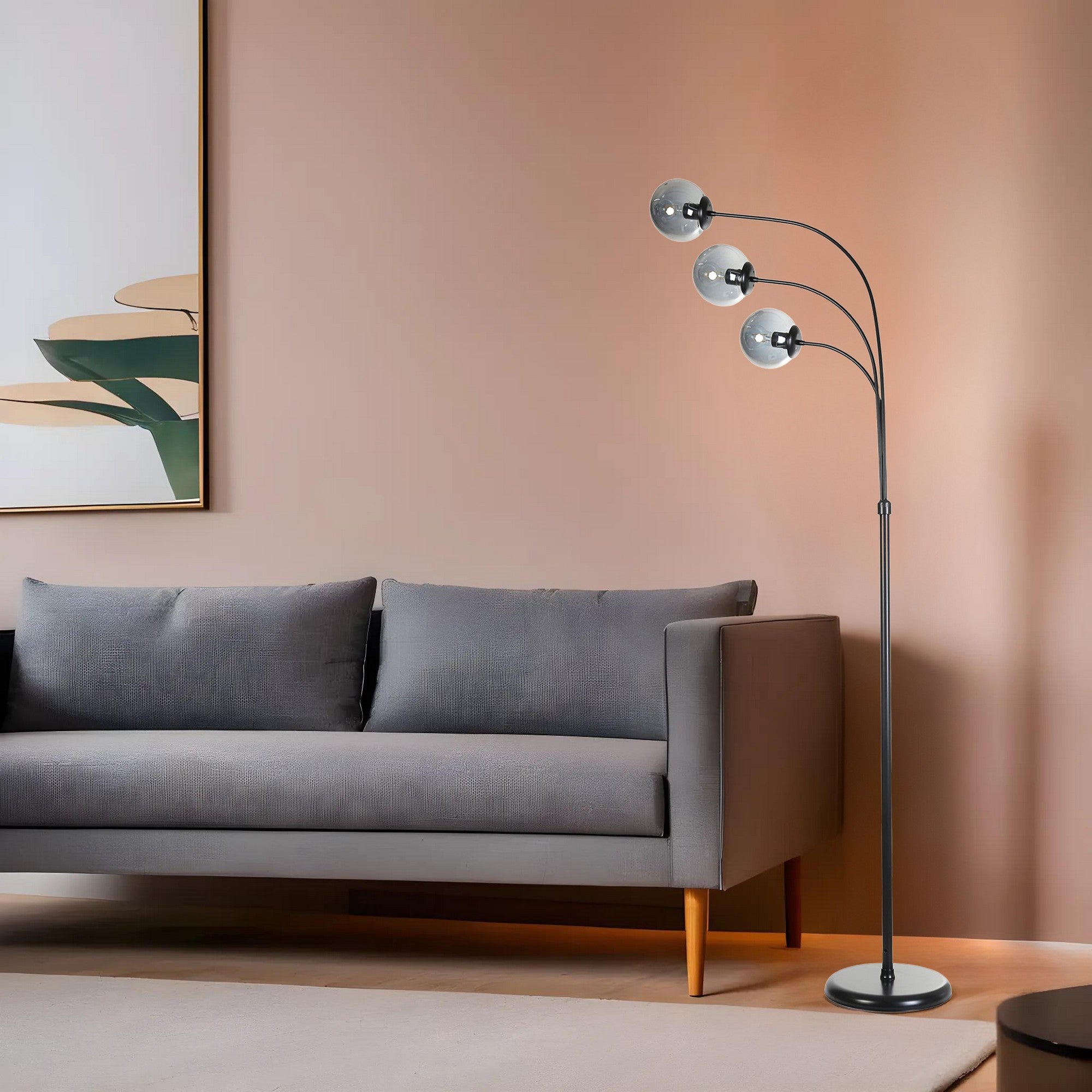 Candeeiro de Pé – 170 cm – Preto e Fumê – Metal e Vidro