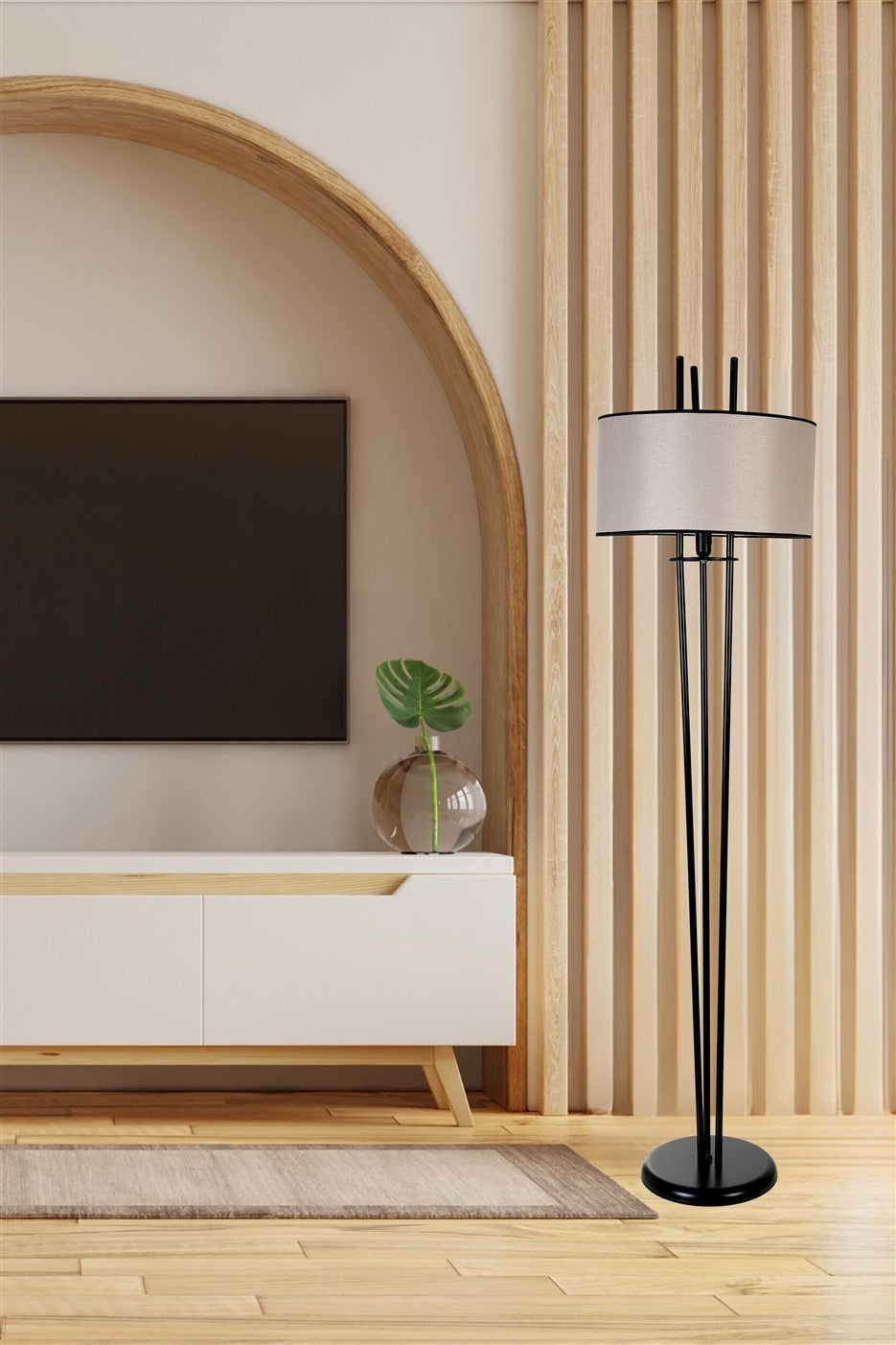 Candeeiro de Pé – 165 cm – Cinza e Preto – Metal