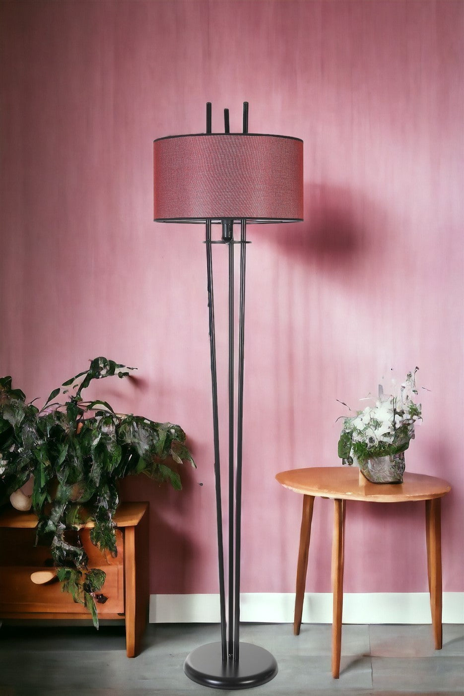 Candeeiro de Pé – 165 cm – Preto e Bordô – Metal
