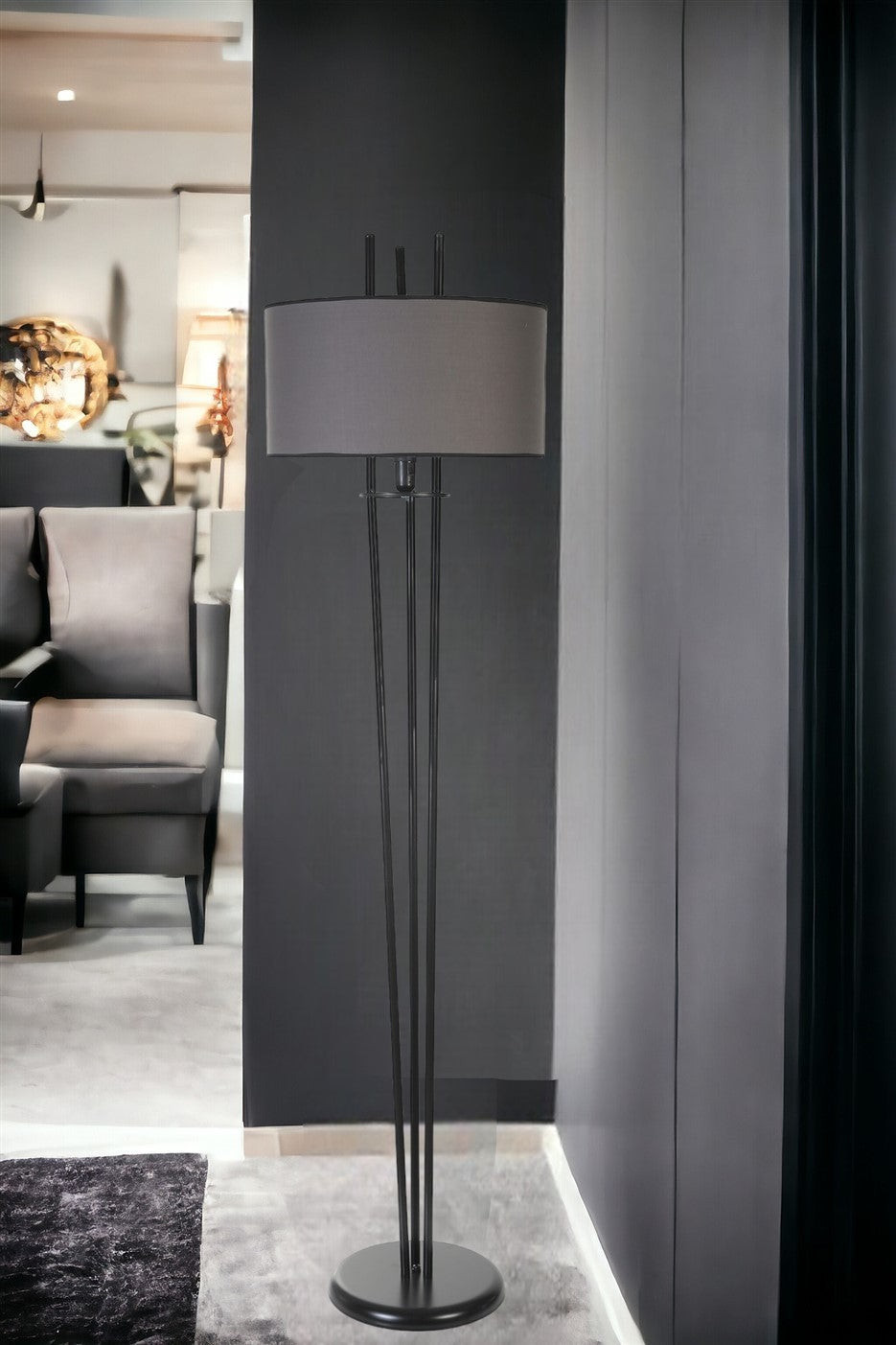Candeeiro de Pé – 165 cm – Preto e Cinza Escuro – Metal