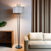 Candeeiro de Pé – 165 cm – Preto e Cinza – Metal e Tecido
