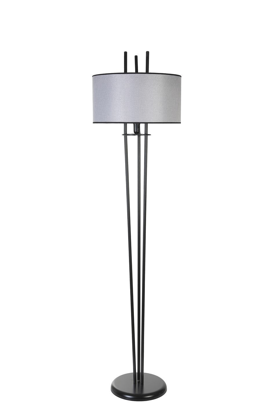 Candeeiro de Pé – 165 cm – Preto e Cinza – Metal e Tecido