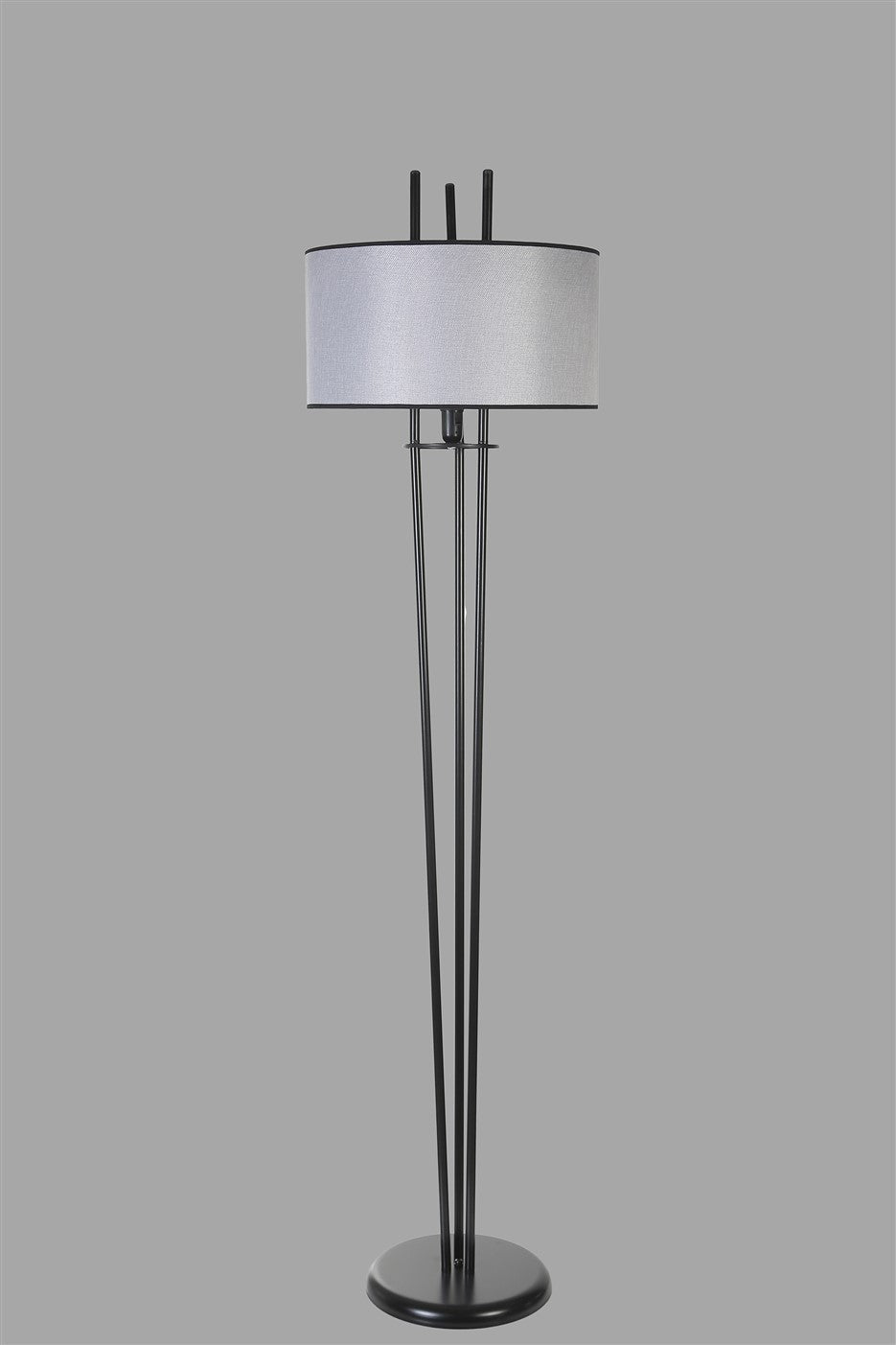 Candeeiro de Pé – 165 cm – Preto e Cinza – Metal e Tecido