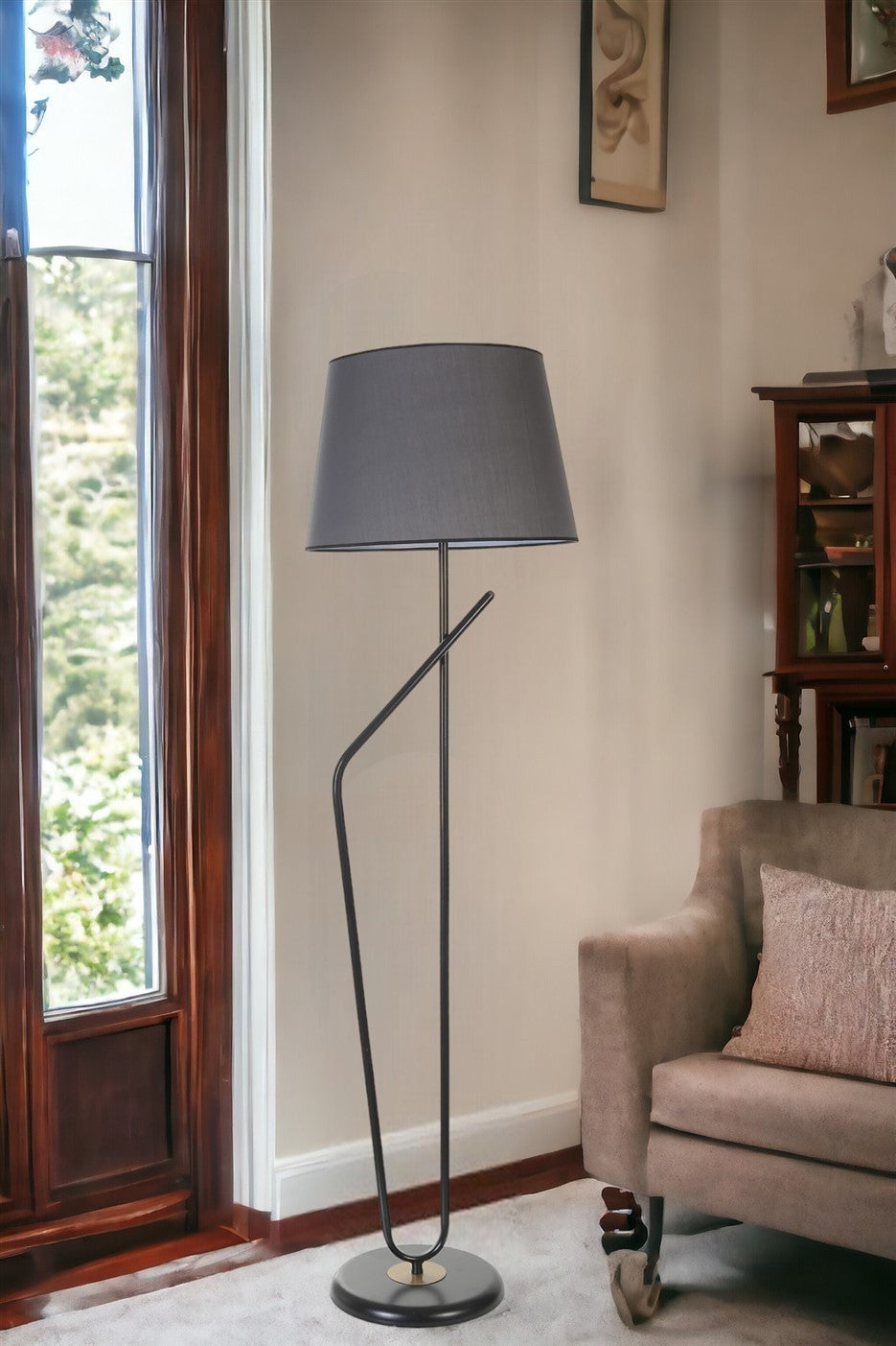 Candeeiro de Pé – 160 cm – Cinza escuro e Preto – Metal
