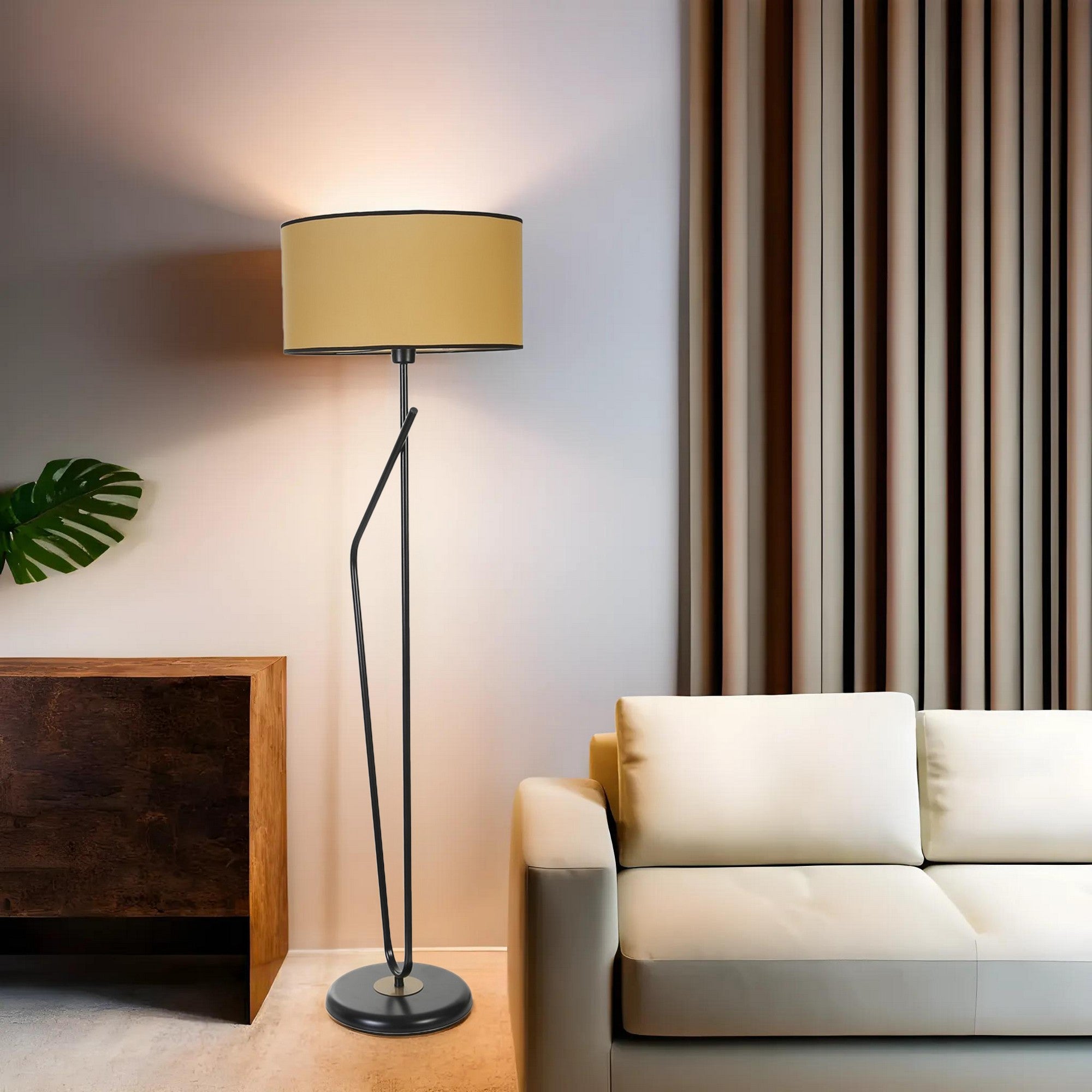 Candeeiro de Pé – 155 cm – Preto e Mostarda – Metal