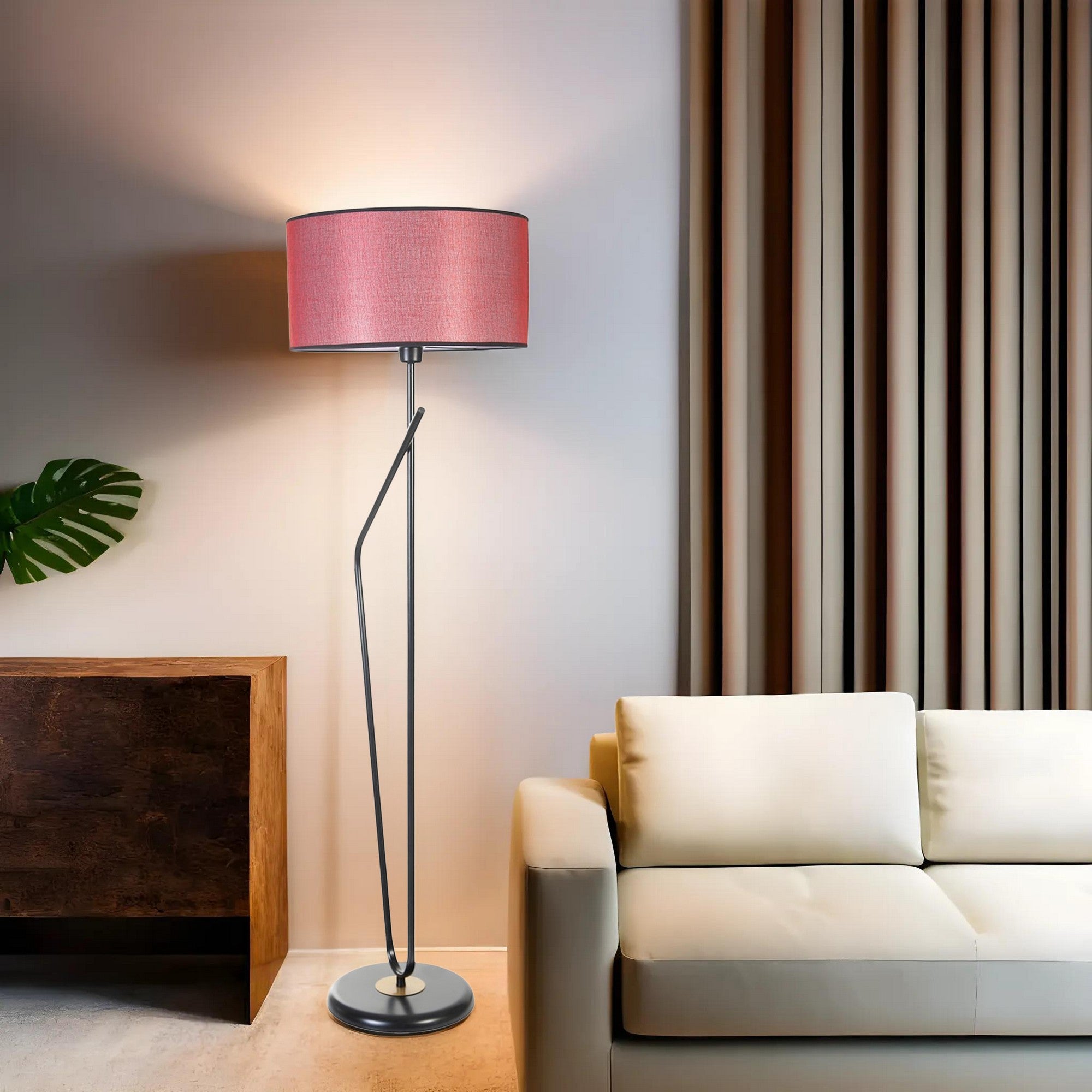Candeeiro de Pé – 155 cm – Preto e Bordô – Metal e Tecido