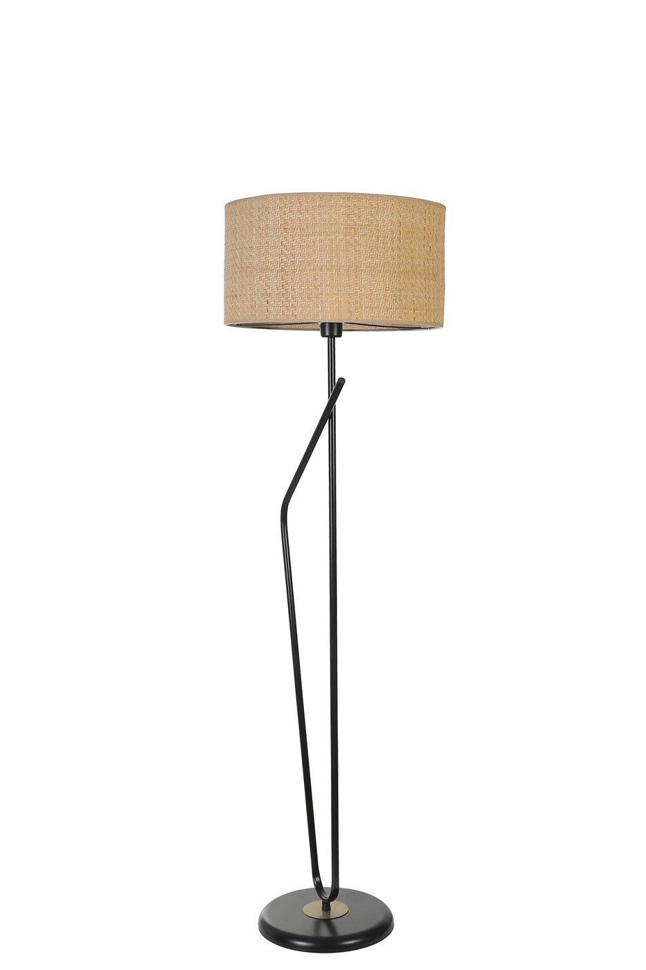 Candeeiro de Pé – 155 cm – Preto e Carvalho – Metal e Tecido