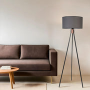 Candeeiro de Pé – 155 cm – Preto e Cinza Escuro – Metal e Tecido