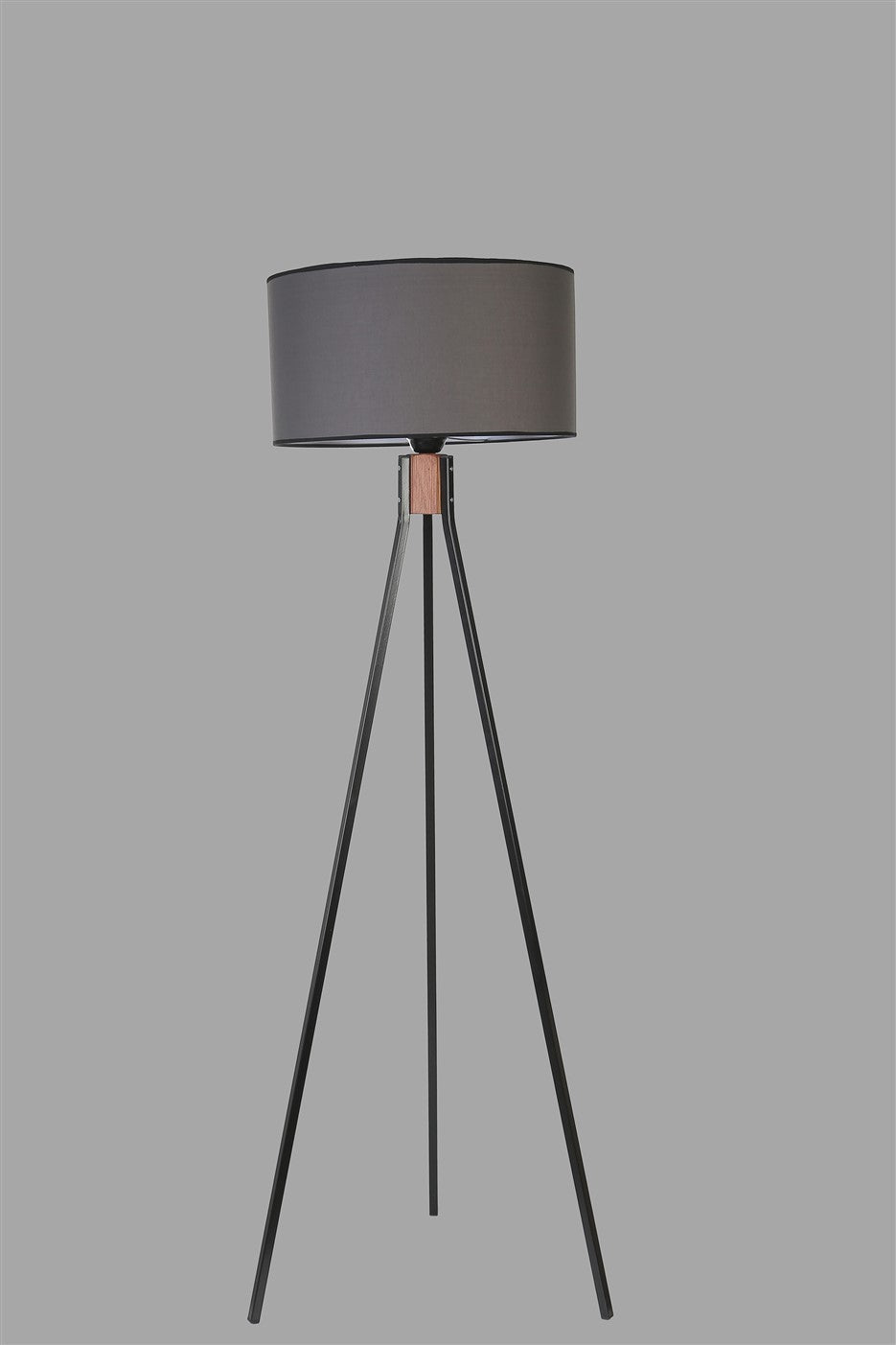 Candeeiro de Pé – 155 cm – Preto e Cinza Escuro – Metal e Tecido