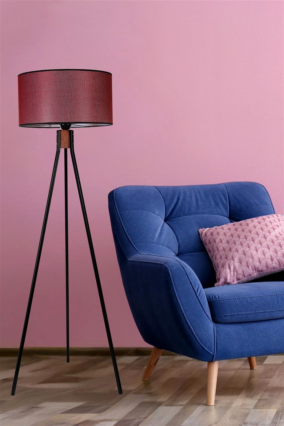 Candeeiro de Pé – 155 cm – Preto/Bordô – Metal ou Madeira