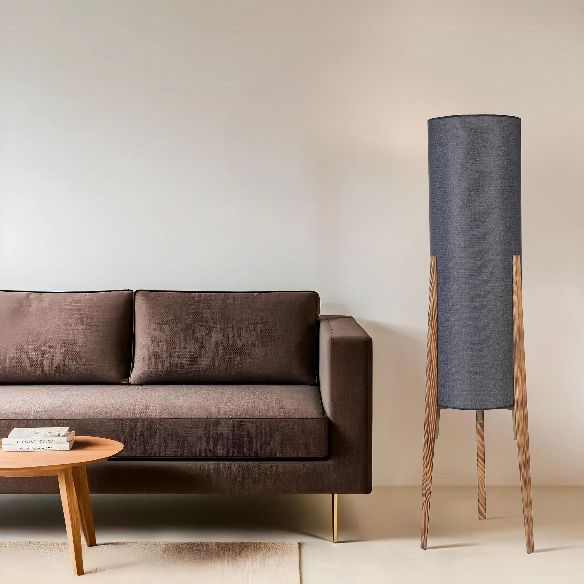 Candeeiro de Pé – 140 cm – Preto e Marrom – Metal ou Madeira