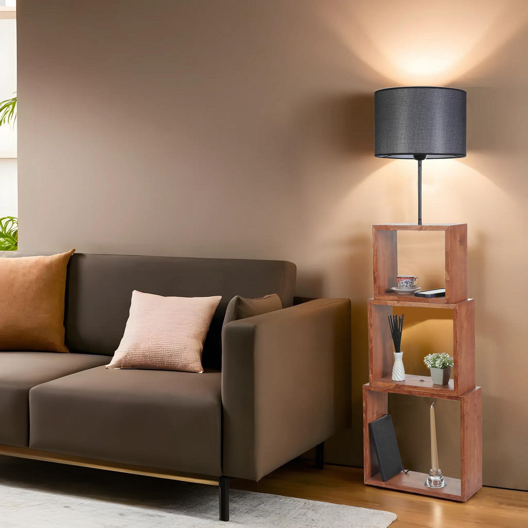 Candeeiro de Pé – 140 cm – Preto, Nogueira – Metal ou Madeira