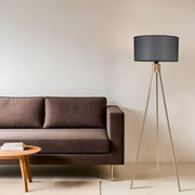 Candeeiro de Pé – 155 cm – Preto e Dourado – Metálico e Tecido