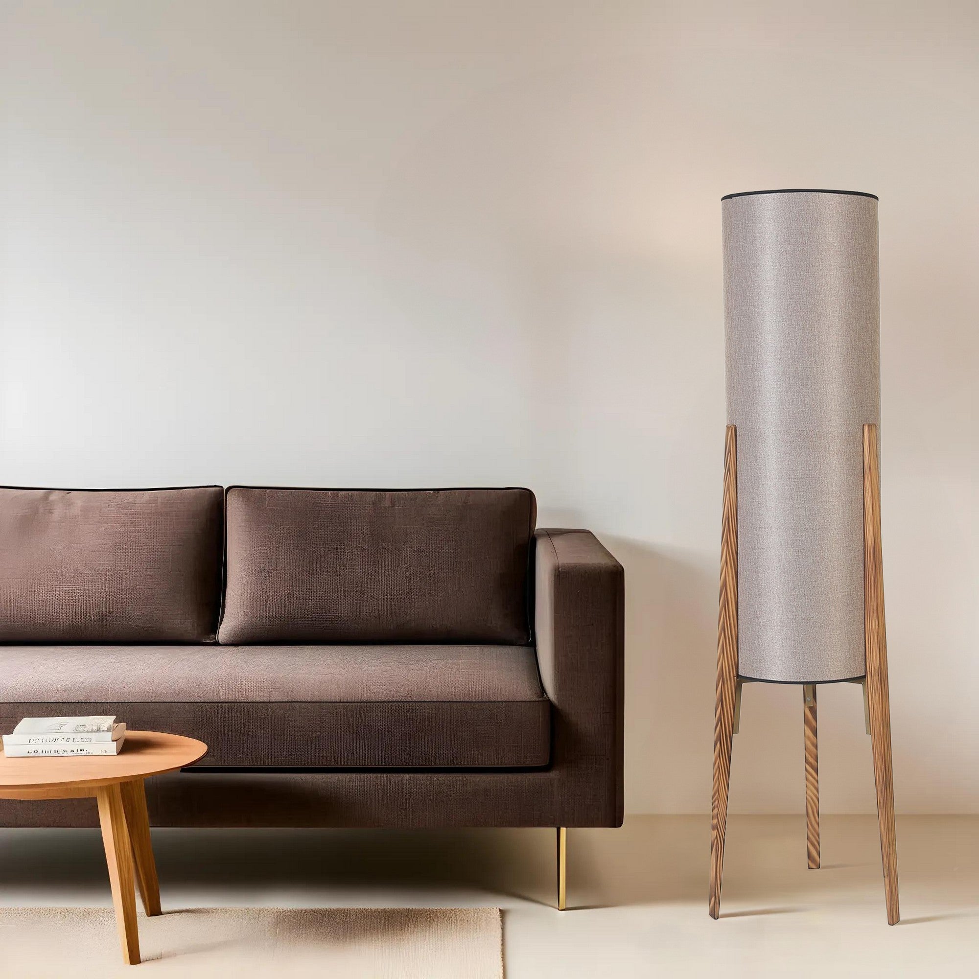 Candeeiro de Pé – 140 cm – Cinza – Metal e Madeira